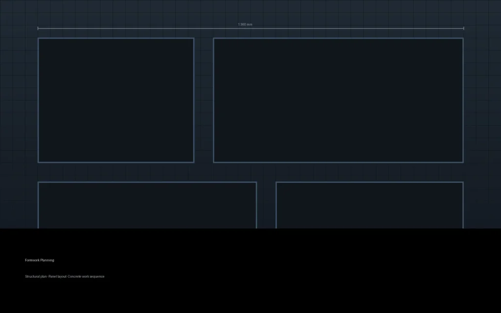 Formwork panels with a technical planning drawing