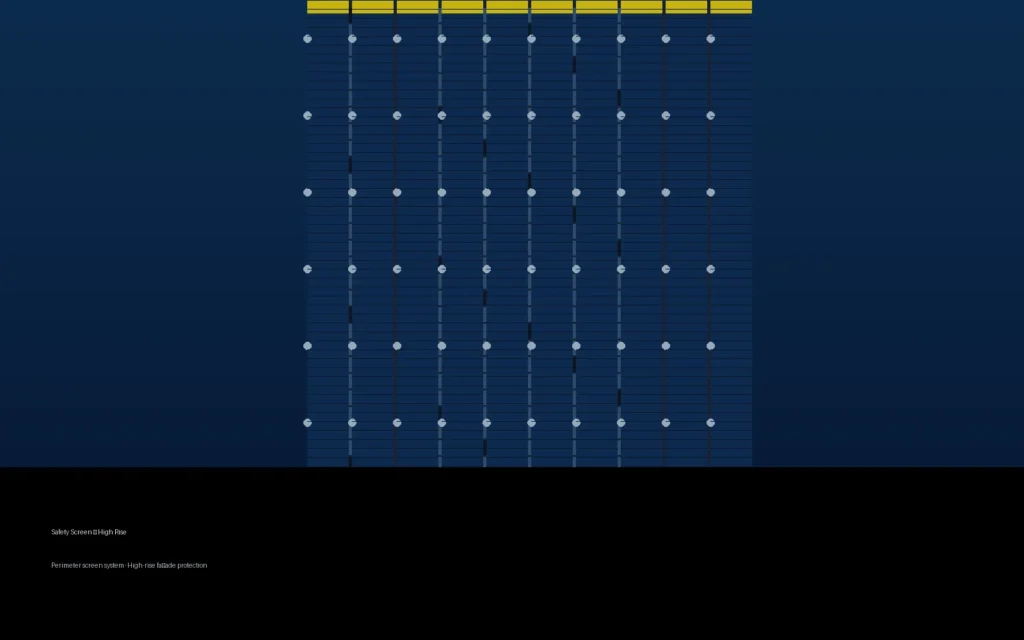 Safety Screen perimeter system on a high-rise construction facade