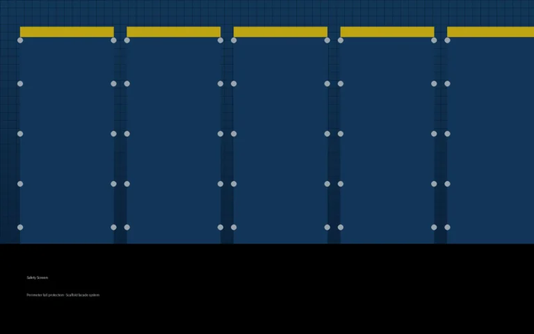 Safety Screen structure on a high-rise scaffolding facade
