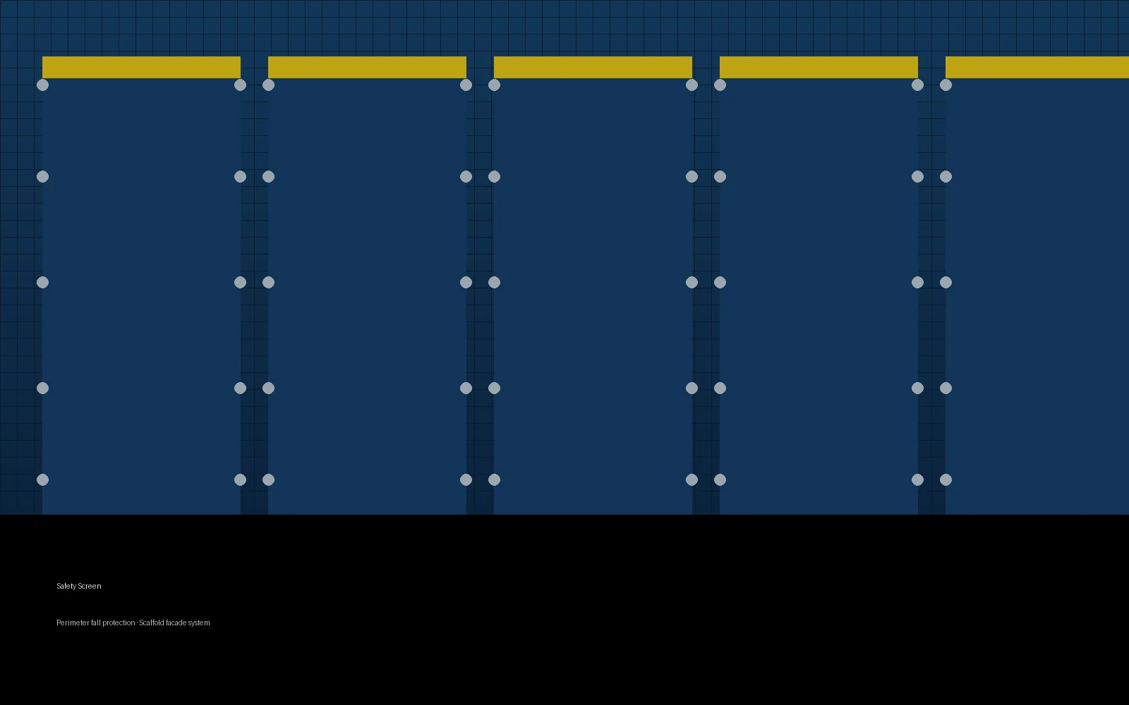 Safety Screen structure on a high-rise scaffolding facade