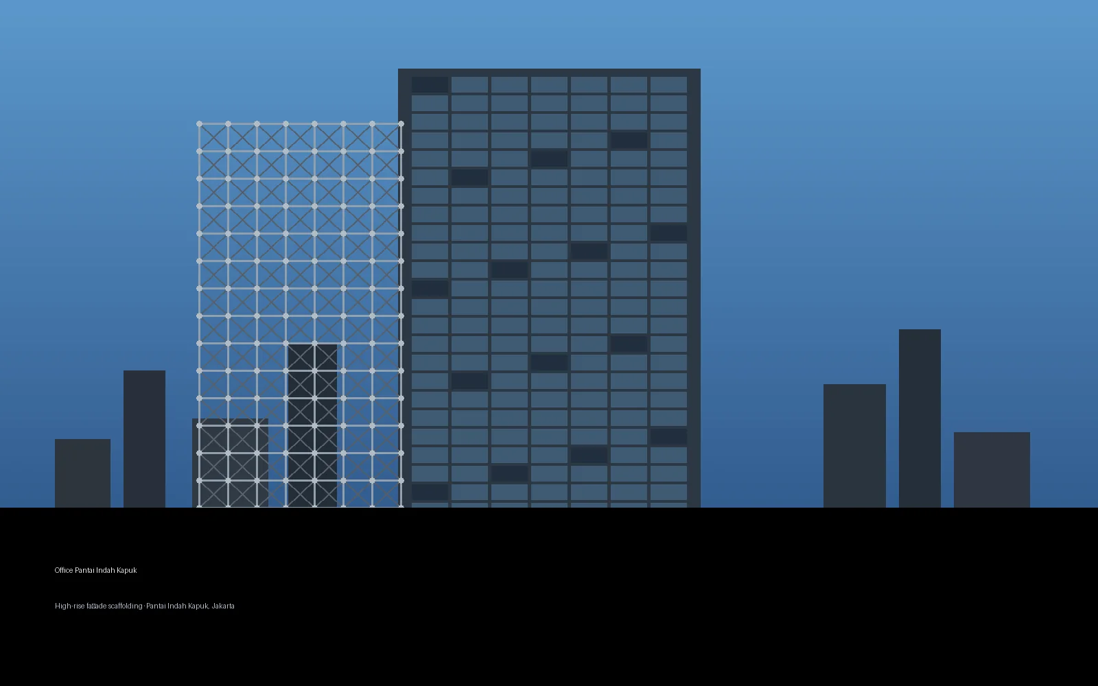 Scaffolding structure representing the Office Pantai Indah Kapuk project context